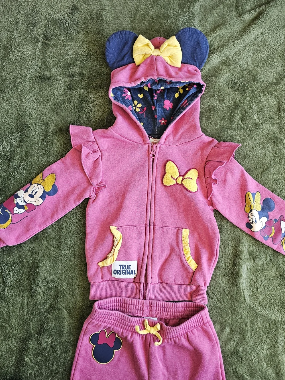 Pink Minnie Mouse Hoodie & Joggers Set with Yellow Accents Disney Girls Fall